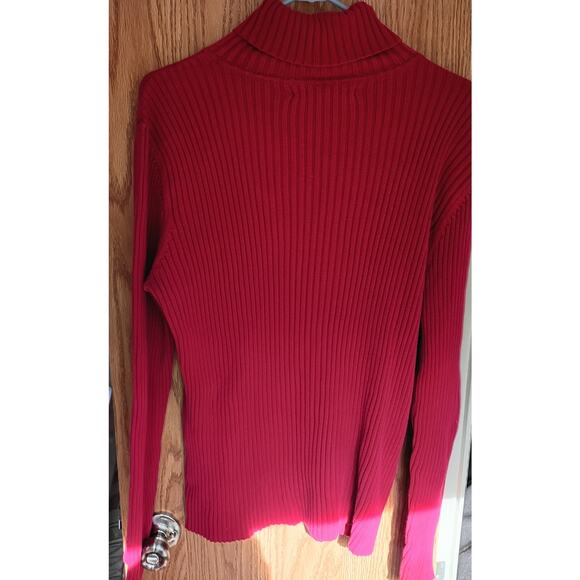 TOMMY HILFIGER XL Red Rib Knit Turtleneck Y2K Flag Logo Sweater Preppy Quietlux - Picture 11 of 13